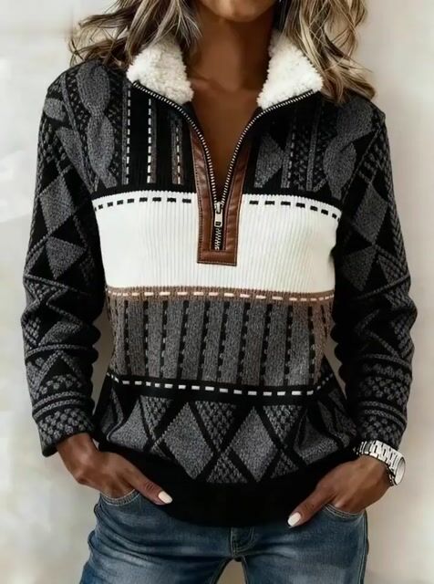 Women'S Casual Loose Color-Blocked Print Sweatshirt 