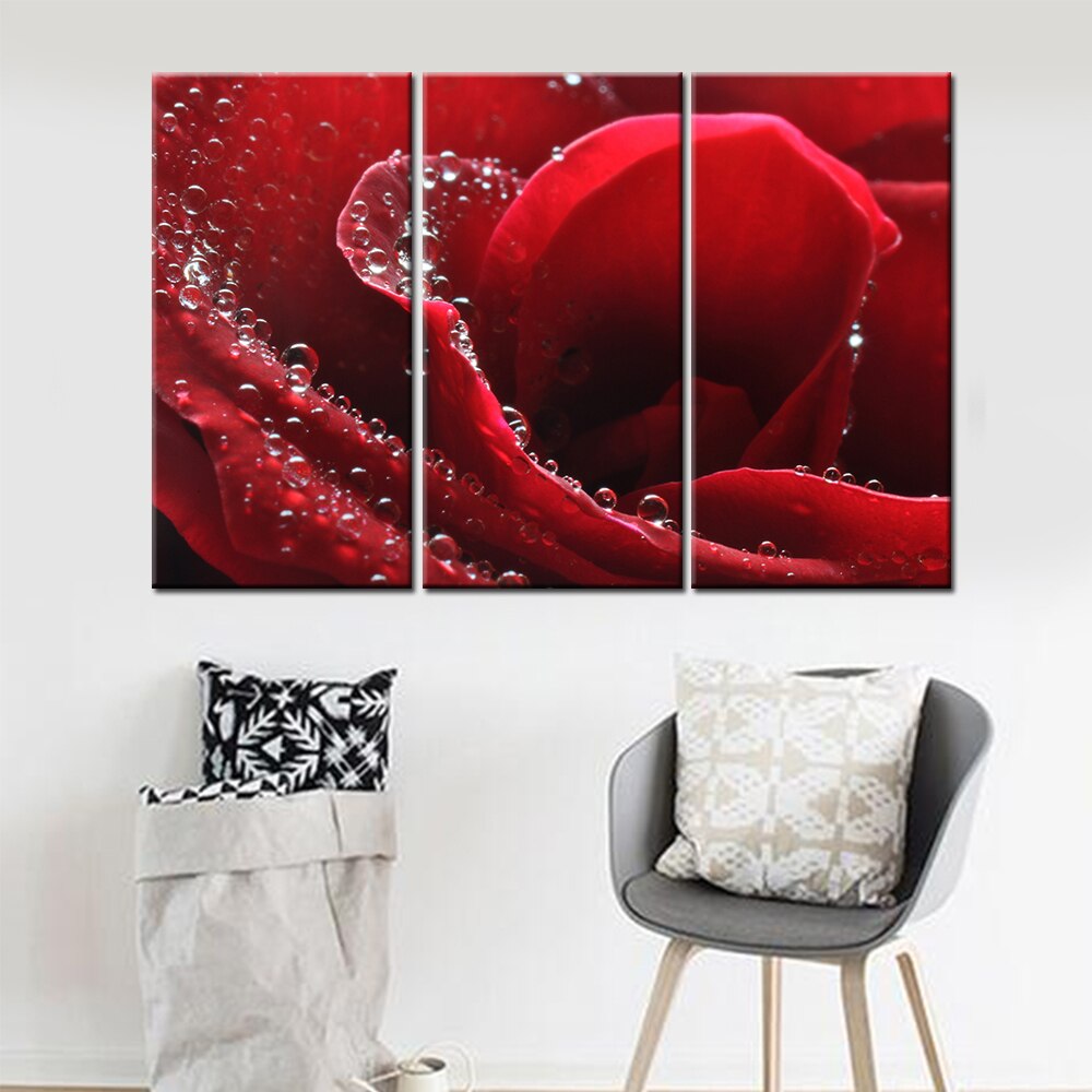 3 Pieces Drop Shipping Print Quadros Painting Rose Flower Wall Art Canvas Painting for Living Room Home Decoration Frameless