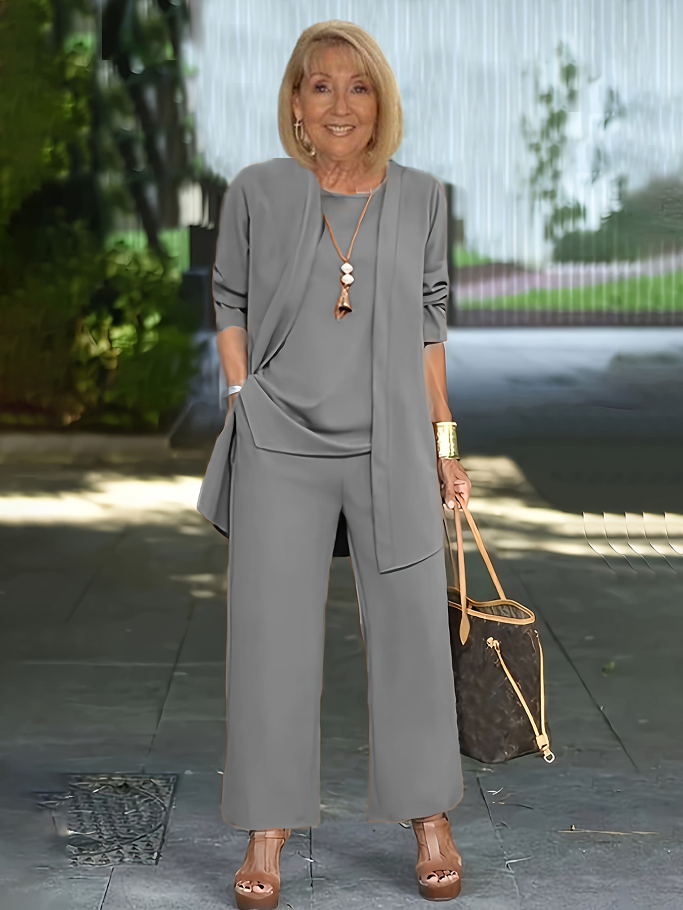 Casual Three-piece Solid Set, Long Sleeve Cardigan & Top & Long Pants Outfits, Women's Clothing