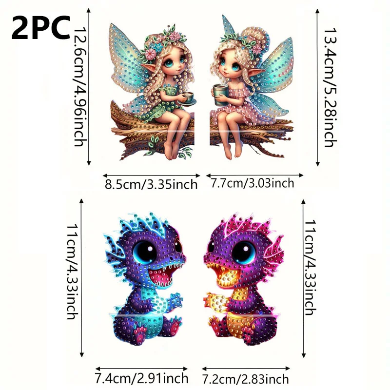 2pcs 2D Flat DIY Diamond Art Pendant DIY Home Decor Hanging Charm Decor (Fairy)