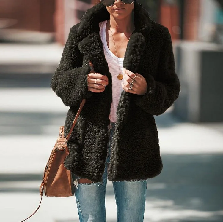 Mayoulove Lapel solid long sleeve jacket cardigan coat-Mayoulove