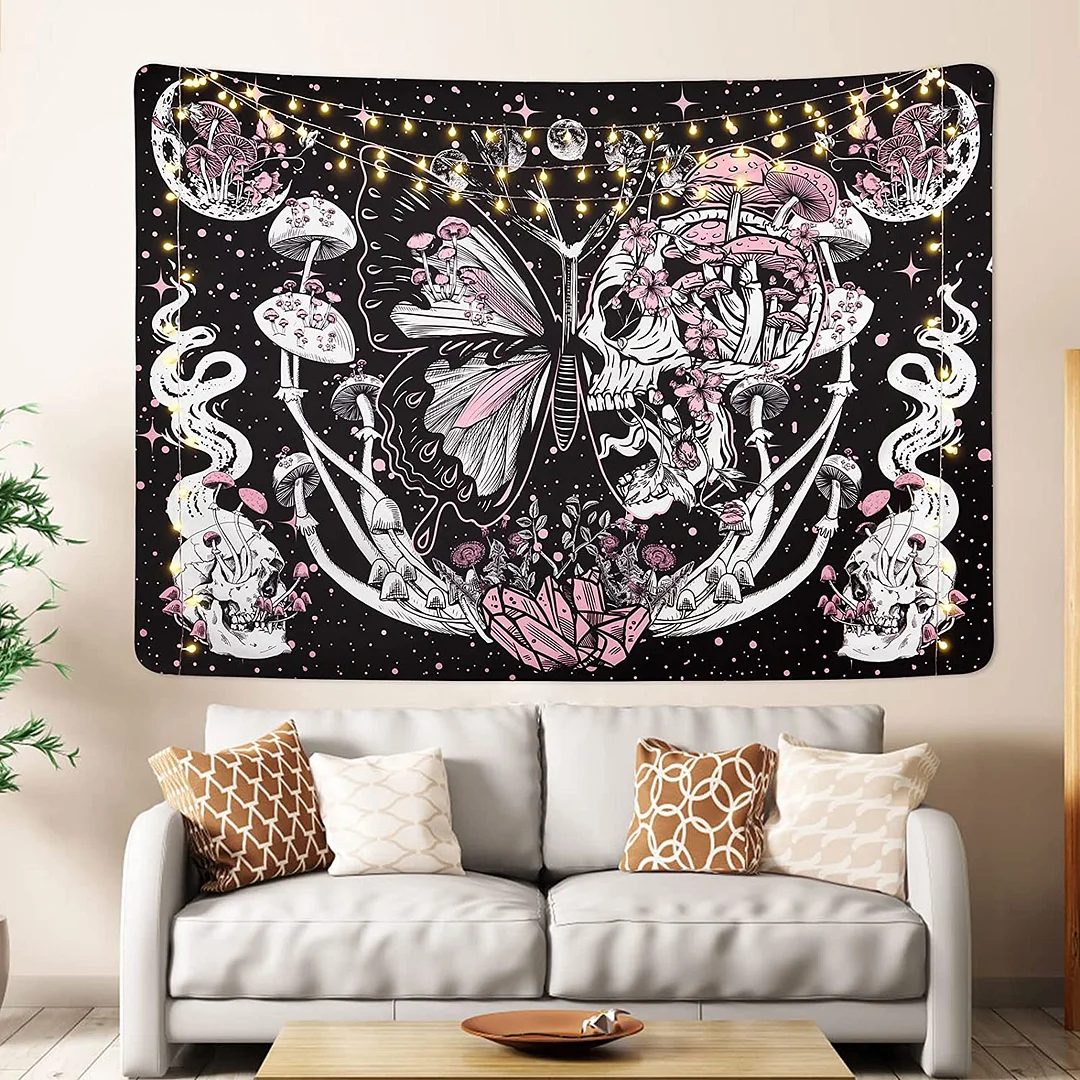 Athvotar Tapestry Hippie Mushroom Tapiz Aesthetic Moth Wall Hanging Moon Star Snake Bedroom Art Decortion Home Room Decor
