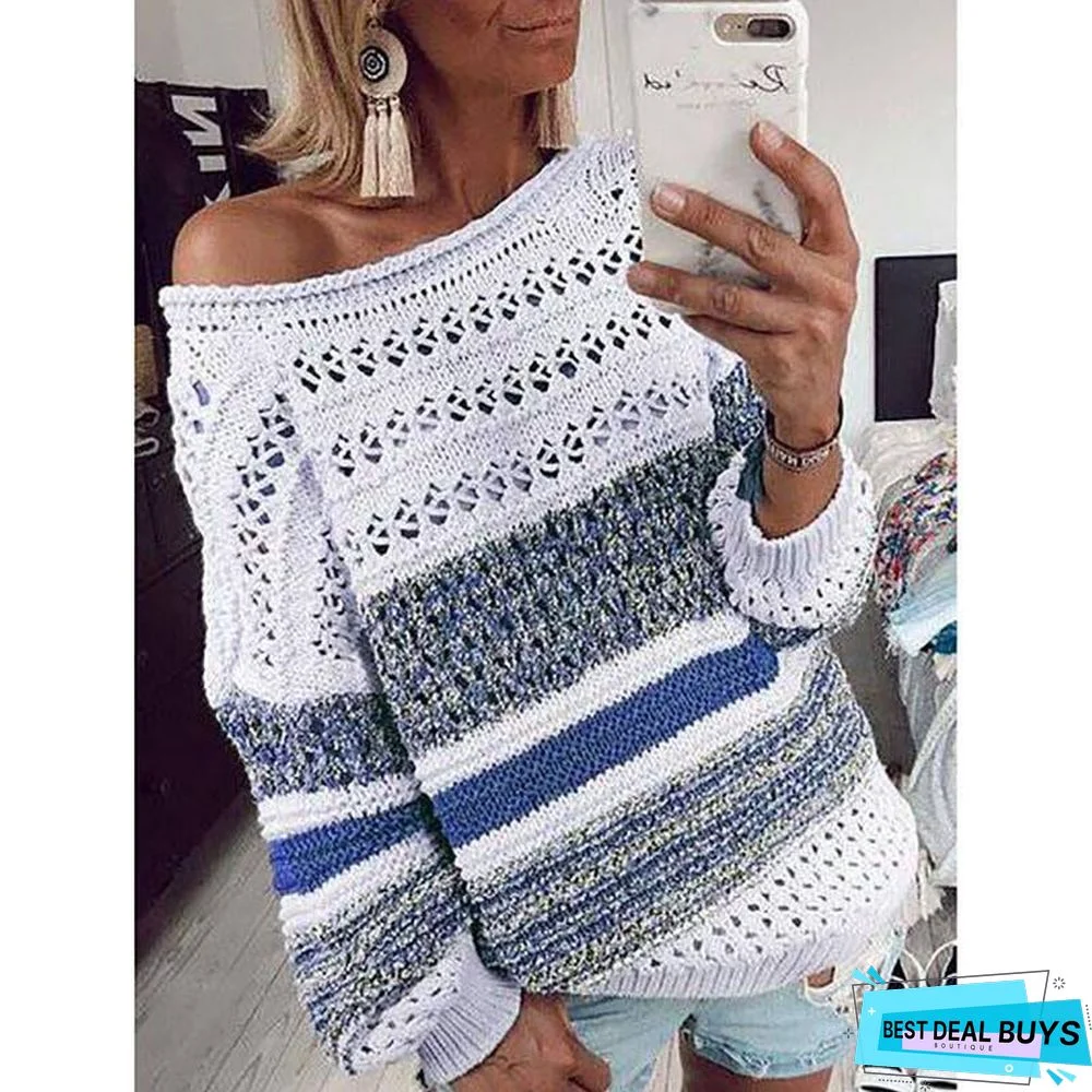 Women's Round Neck Stitching Color Sweater