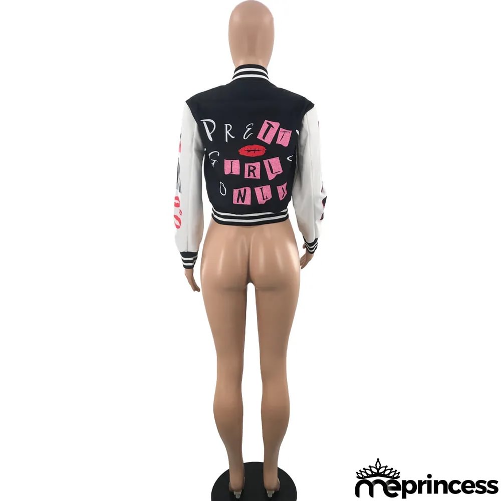 Women's Fashion Printed Baseball Jacket Bomber Coat