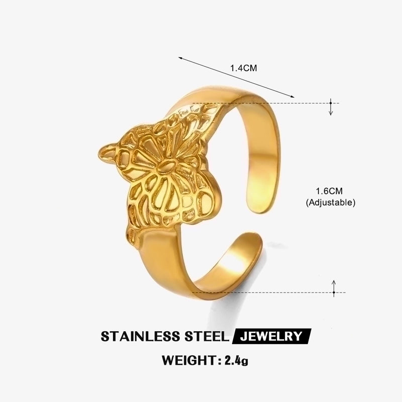 304 Stainless Steel 18K Gold Plated IG Style Plating Heart Shape Butterfly Open Rings