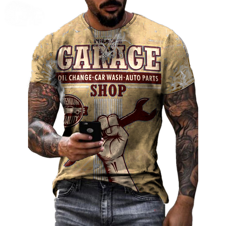 Retro Tool Wrench Pattern Short-sleeved Summer Men's T-Shirts at Hiphopee