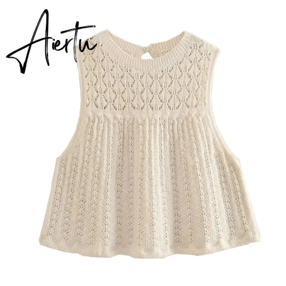 Jacquard Mesh Knitted Top Skirt Dress Set Women Summer Crochet Fashion Sleevless A-line Skirt Set Outfits Beachwear Aiertu