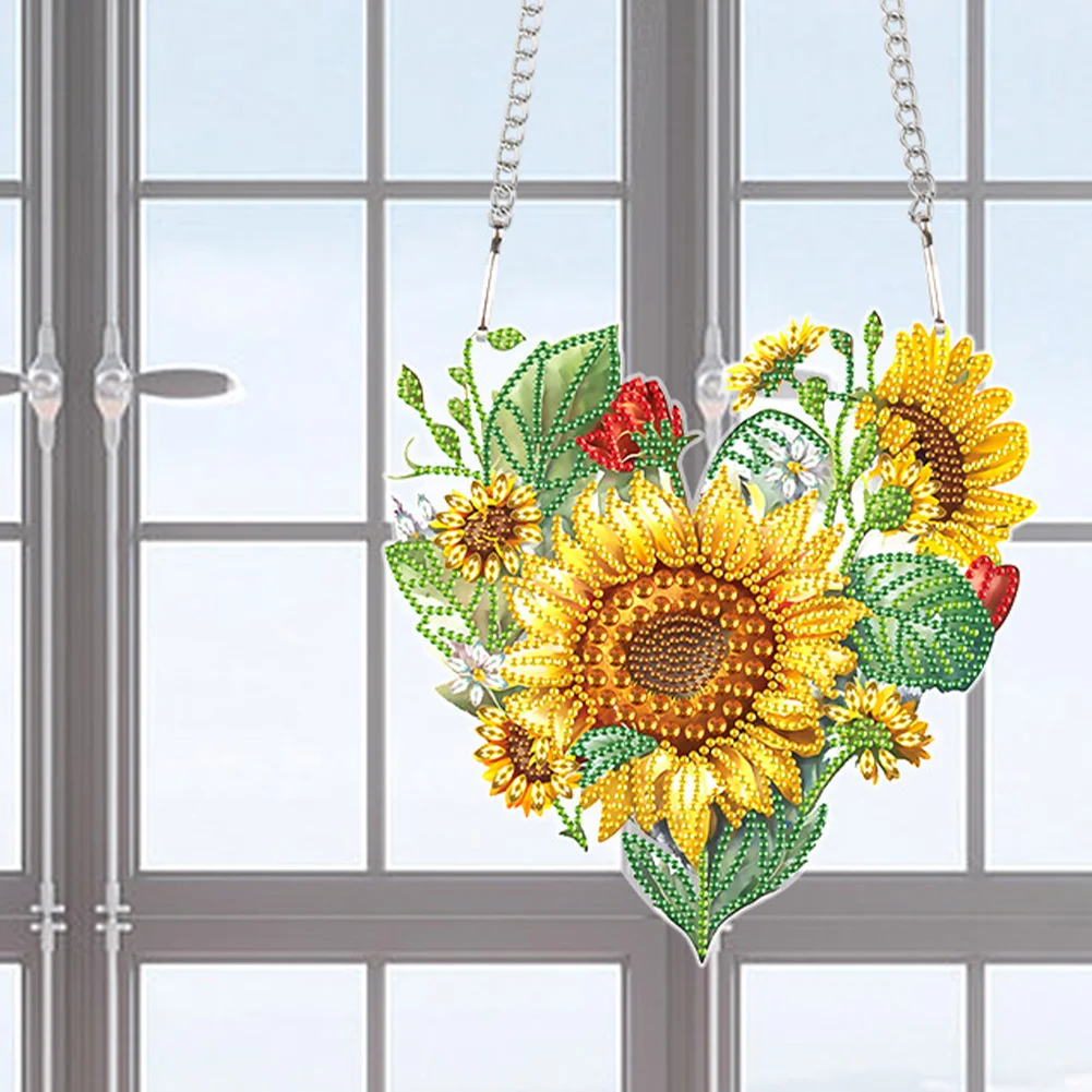 DIY Love Sunflower Acrylic Single-Sided Special Shaped Diamond Painting Wall Decor Wreath for Home Window Decor