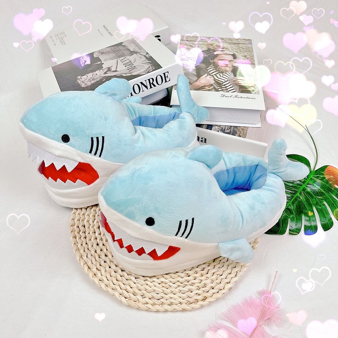 Funny Fuzzy Shark Slippers Men Women Free Size Winter Indoor Slides Shoes Girls Adult Fluff Shark Slippers House Shoes Unisex