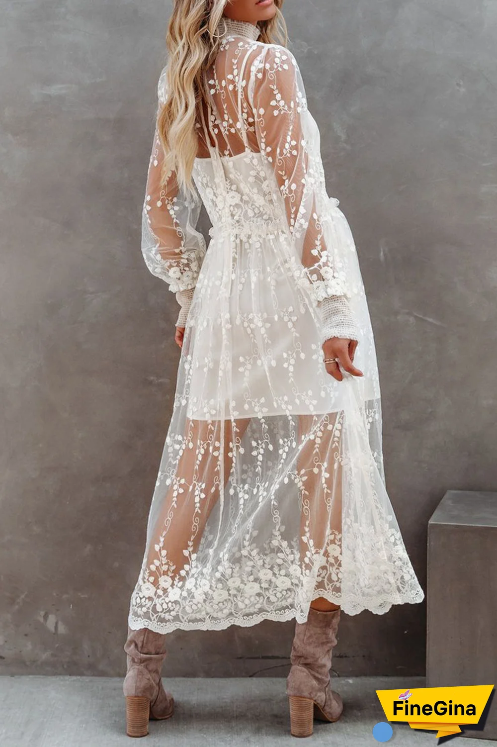 Casual Solid Split Joint Half A Turtleneck Lace Dress Dresses