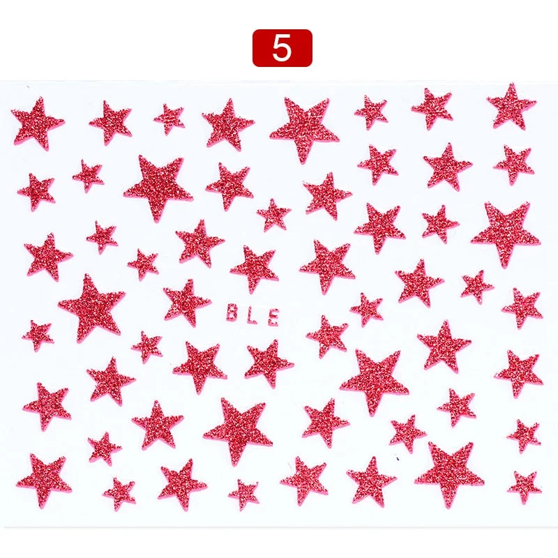 1 Sheet 3D Nail Slider Stars Glitter Shiny Decoration Decal DIY Transfer Adhesive Colorful Nail Art Tips