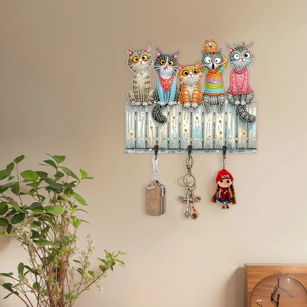 DIY Wooden Cat Diamond Art Hanging Hook Rail Diamond Painting Art Craft Wall Hooks
