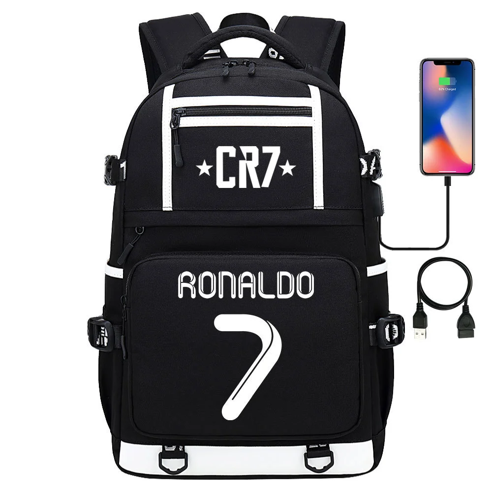 Buzzdaisy Cristiano Ronaldo Printed Backpack with USB Charging Port and Laptop Protection - Multi-Pocket Large Capacity Schoolbag