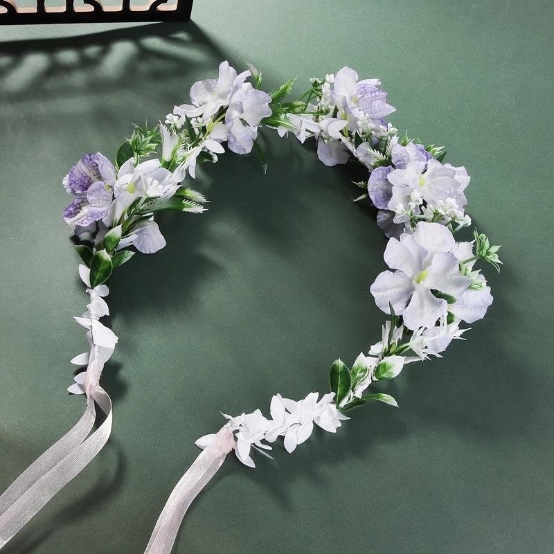Women’s Bridal Sweet Flower Cloth Ribbon Braid Flowers Hair Band Wreath