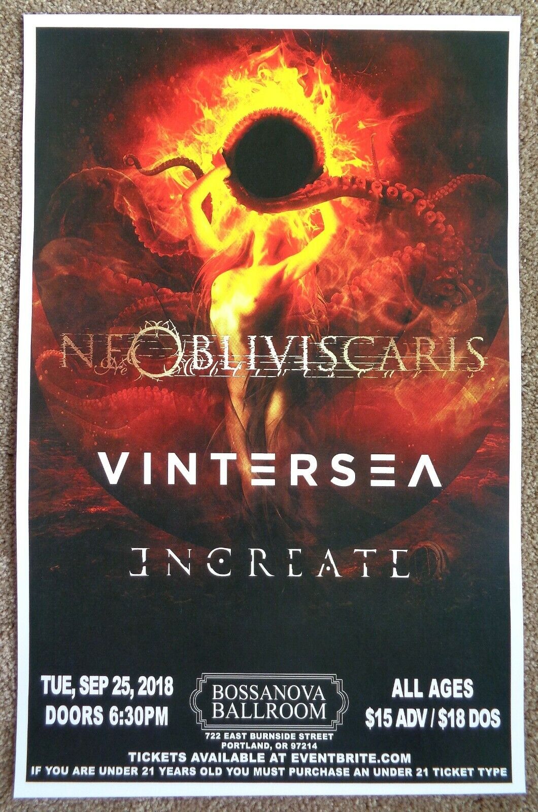 NE OBLIVISCARIS 2018 Gig POSTER Portland Oregon Concert