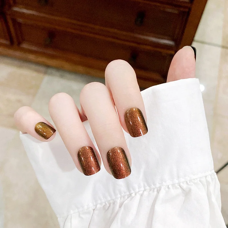 New Women Sweet Manicure Decorations Short Red Elegnet Fake Nail Tips with Glue Full Cover Fashion Simple Solid Color False Nail-Nail Inspo