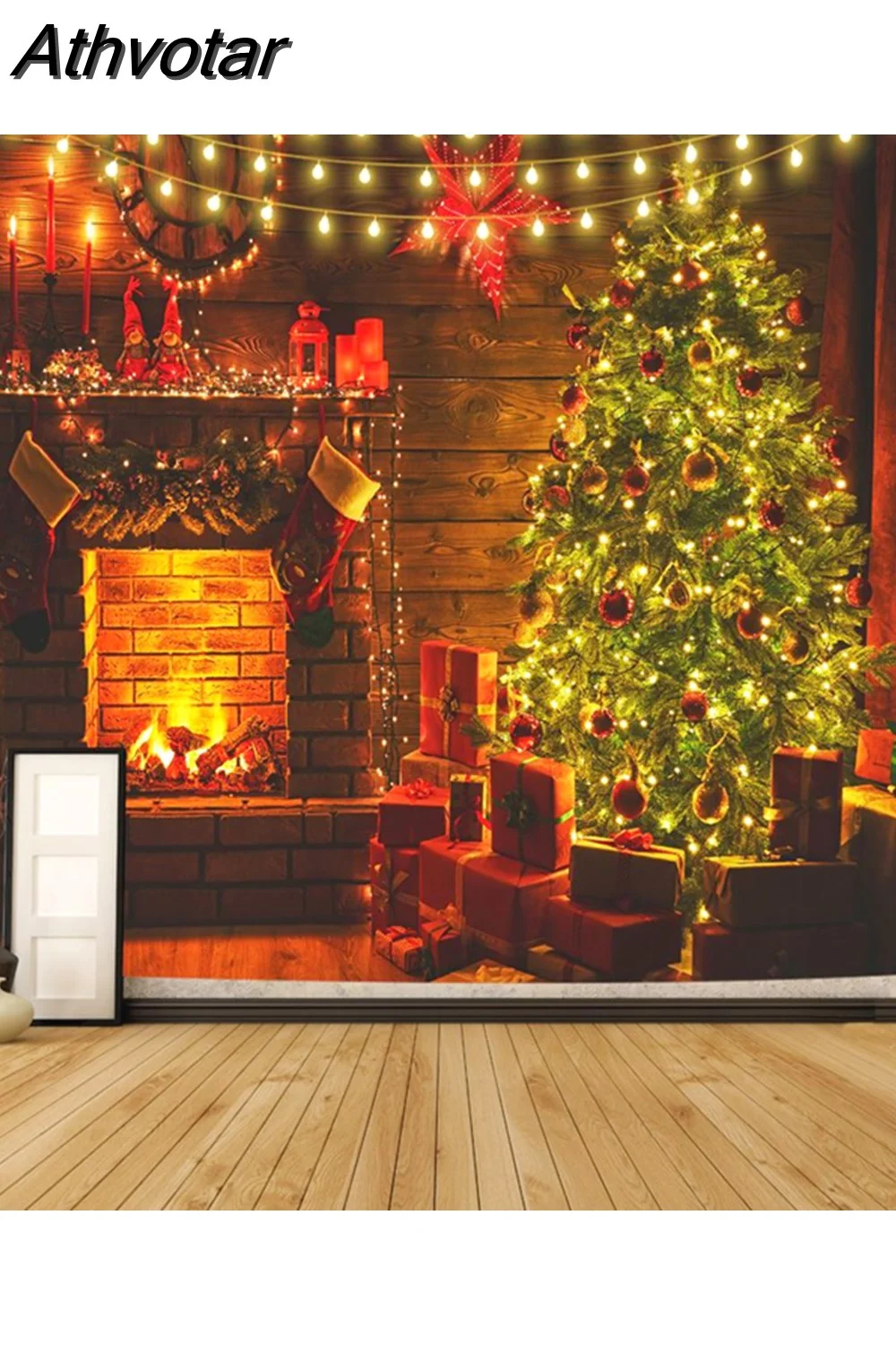 Athvotar Happy New Year Tapestry Christmas Fireplace Wall Hanging Cloth Home Background Bedroom Bedside Decorative Xmas Tree Tapiz