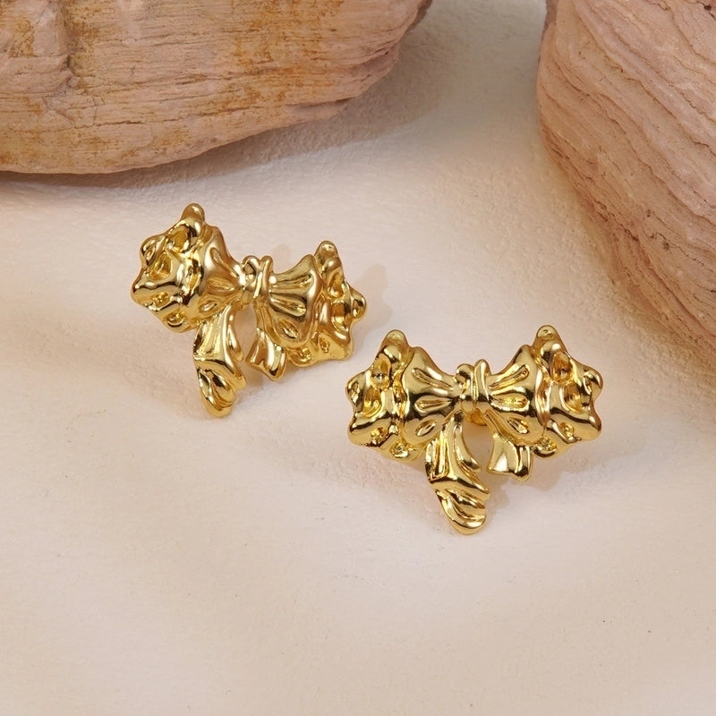 1 Pair Casual Princess Sweet Bow Knot 304 Stainless Steel Imitation Gold  Ear Studs