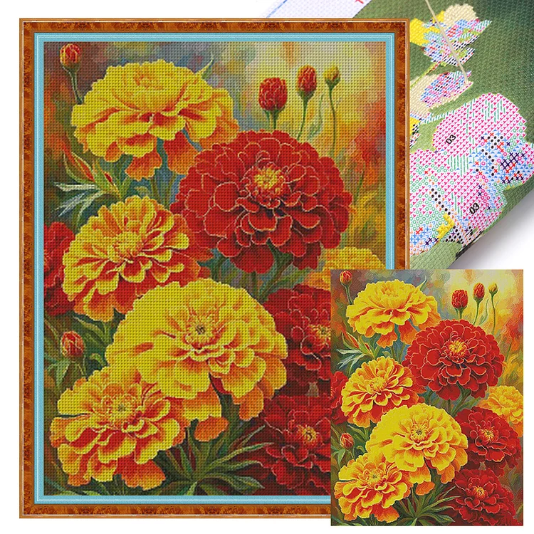 『Fairy Brand』Marigold - 14CT Stamped Eco-Friendly Cotton Thread Cross Stitch(60*75cm)(111Colors)