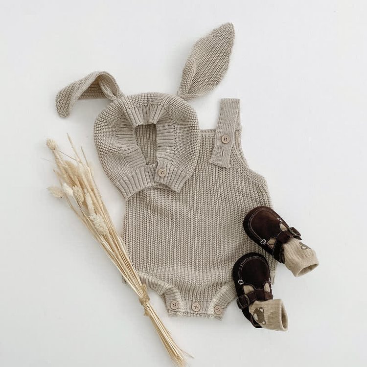 Baby Knitted Overall with Bunny Hat