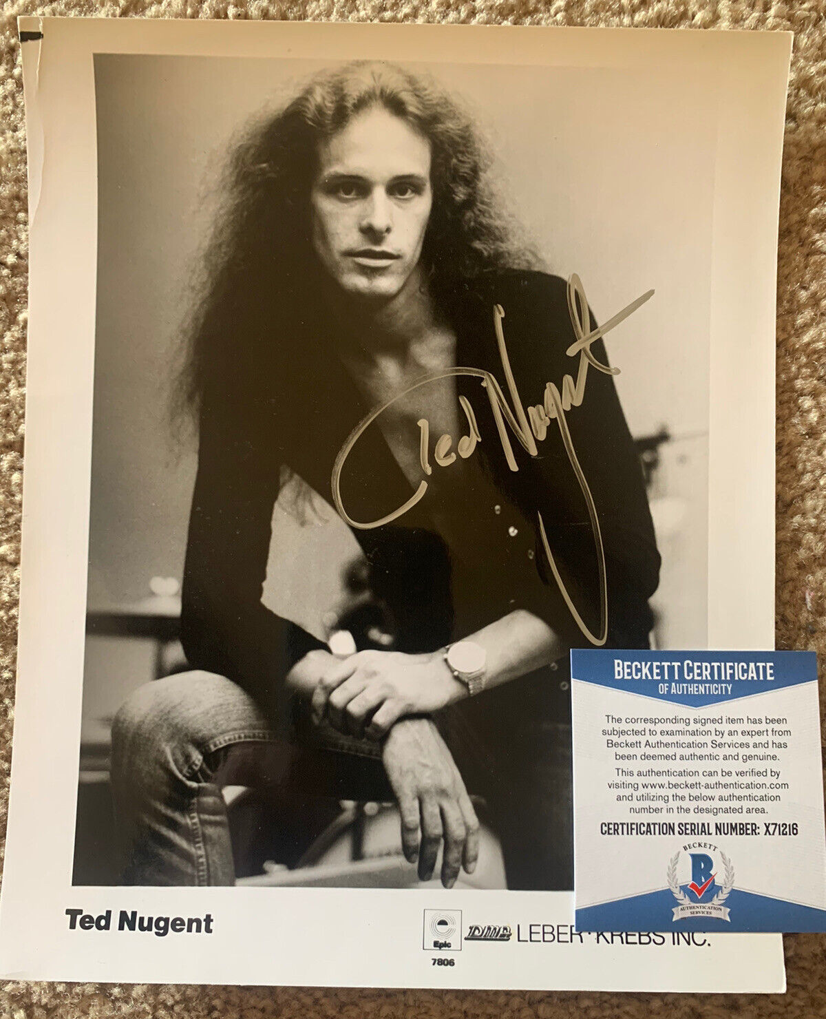 Ted Nugent Autographed Signed 8x10 Photo Poster painting Beckett Certified #7