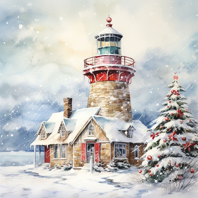 Christmas Winter Snowflake Lighthouse 30*30CM(Canvas) Full Round Drill Diamond Painting gbfke