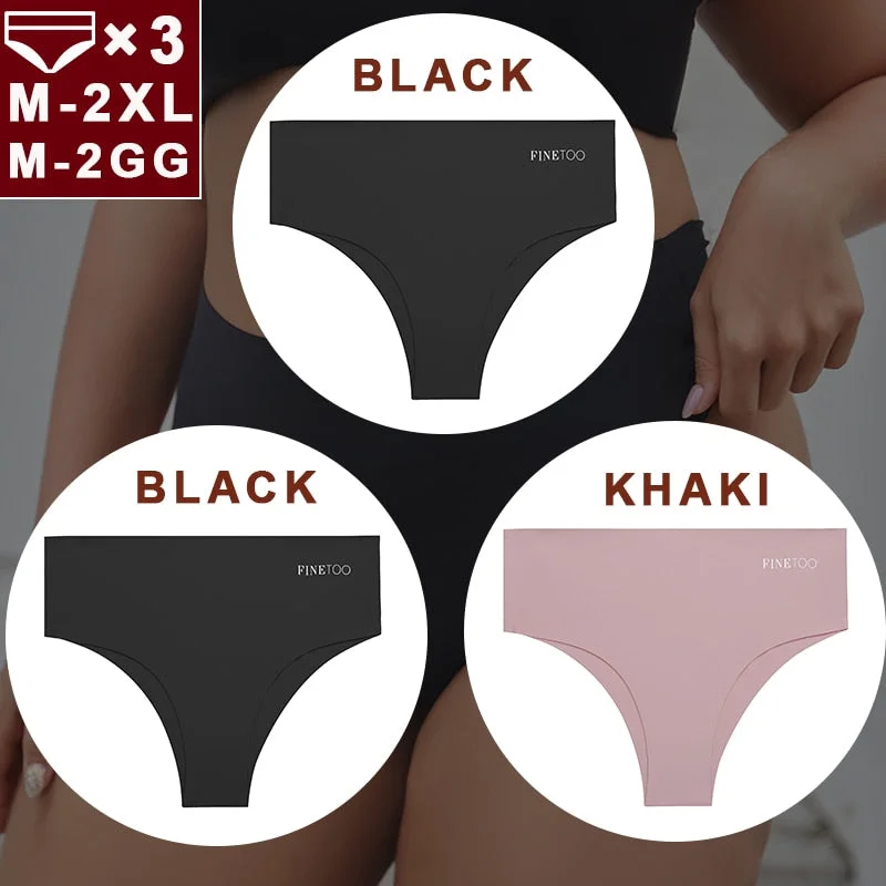 FINETOO 3PCS/Set Women Seamless Underwear Panties Ice Silk Lingerie Female Briefs Plus Size M-2XL Sexy Girls Breathable Pantys