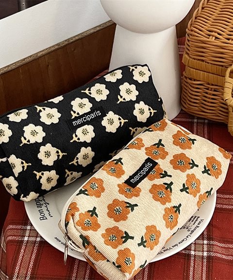 Flower Canvas Fabric Pen Holder Stationery Storage Bag