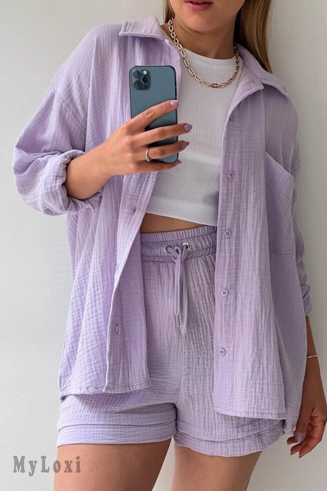 Long sleeve shirt short set