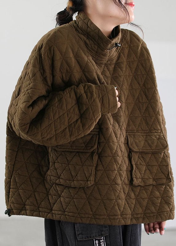 DIY Brown Pockets Fine Cotton Filled Winter Top CK1233- Fabulory