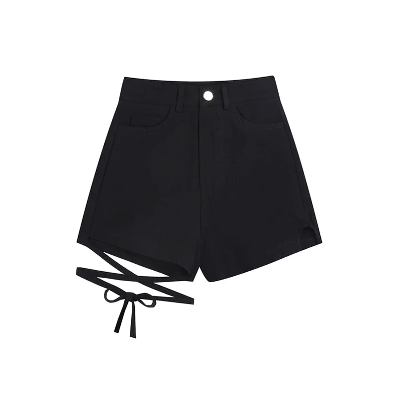 Black Women&#39;s Summer Shorts High Waist Slim Strapping Unique Design Sexy Cool Girl Hot Pants Fashion Harajuku Denim Shorts Tide