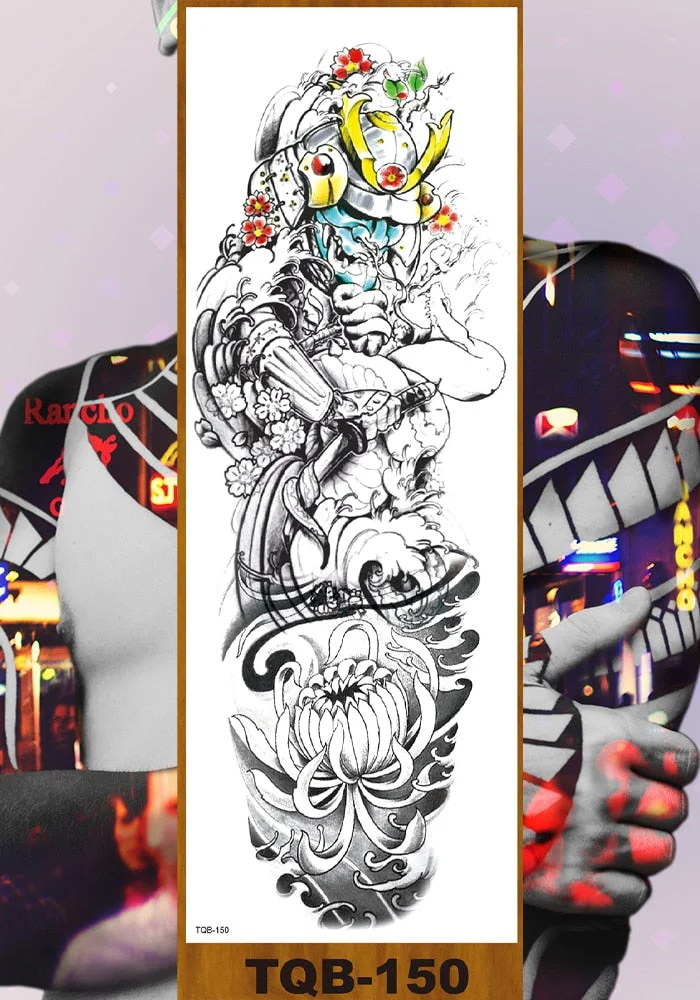 Full Flower Arm Temporary Tattoo Sticker Man Woman Body Leg Fake Tatoo Skull Night Demon Grim Reaper Good and Evil Waterproof