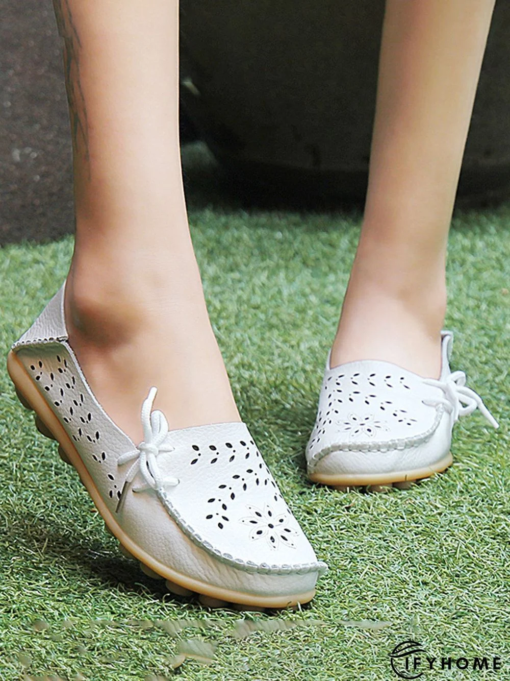 Cowhide Hollow Lace-up Portable Shoes | IFYHOME