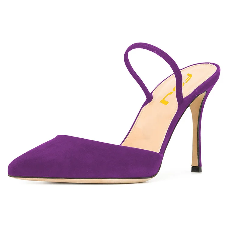 Purple Pointy Toe Mules Stiletto Heels Sandals for Women |FSJ Shoes