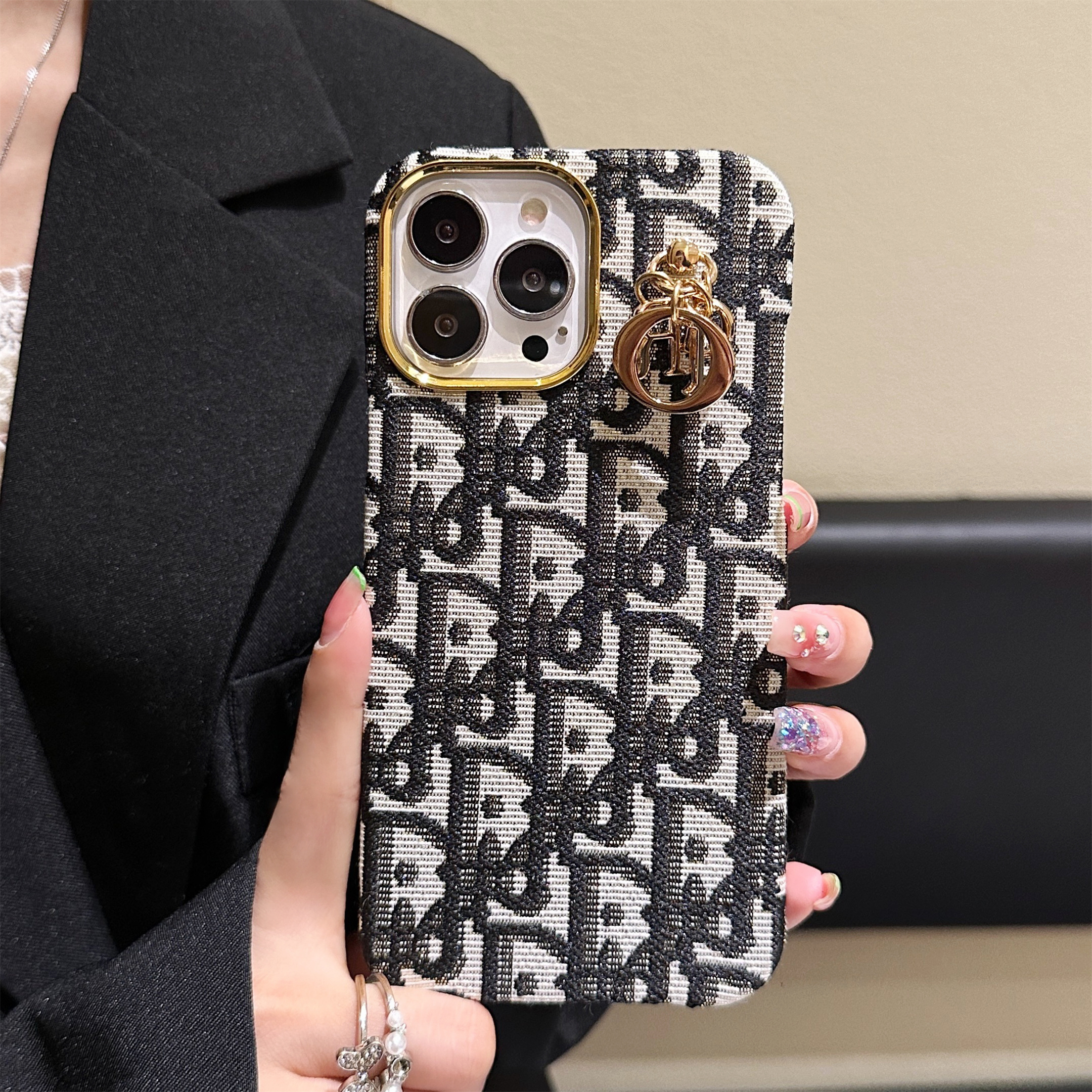 Dior luxury Pendant Oblique Jacquard Fabric Apple iPhone Case