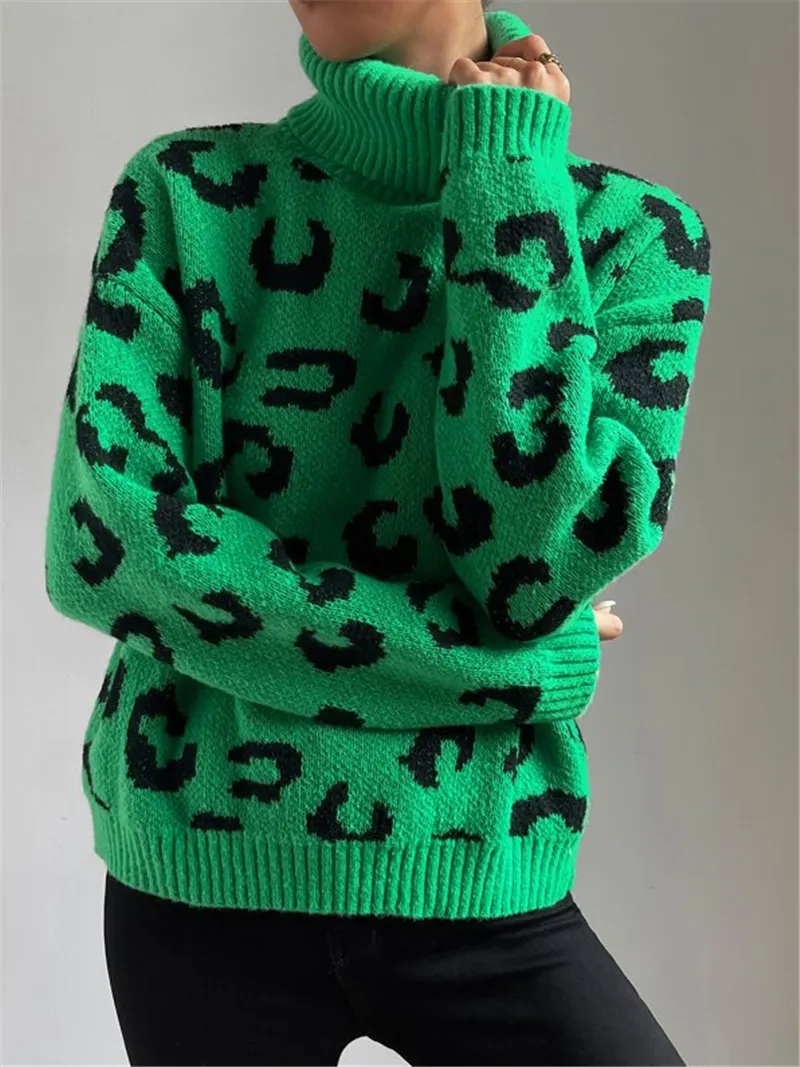 Athvotar Athvotar And Winter New High-Necked Knitted Leopard Sweater