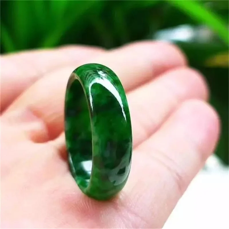 Natural Sun Green Floating Flower Jade Ring - Unmounted, Versatile Design for Men and Women