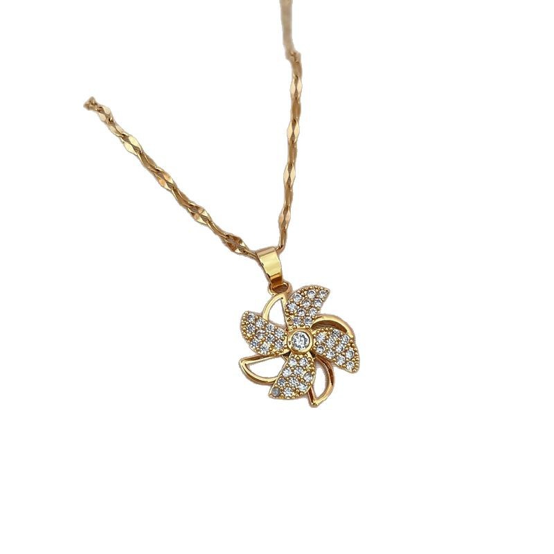Rotating Windmill Hollow Full Diamond Gorgeous Full Diamond Necklace Women’S Versatile Clavicle Chain Titanium Steel