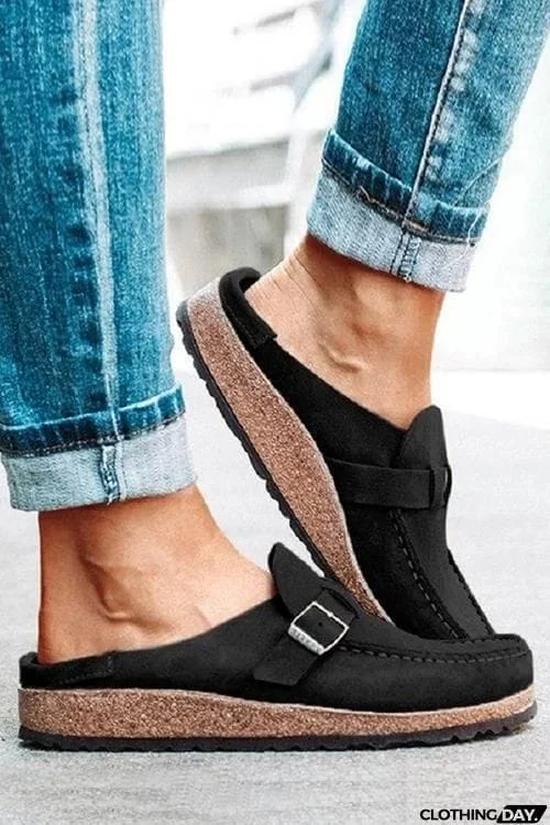 Closed Toe Slip On Slingbacks Nubuck Flat Sandals