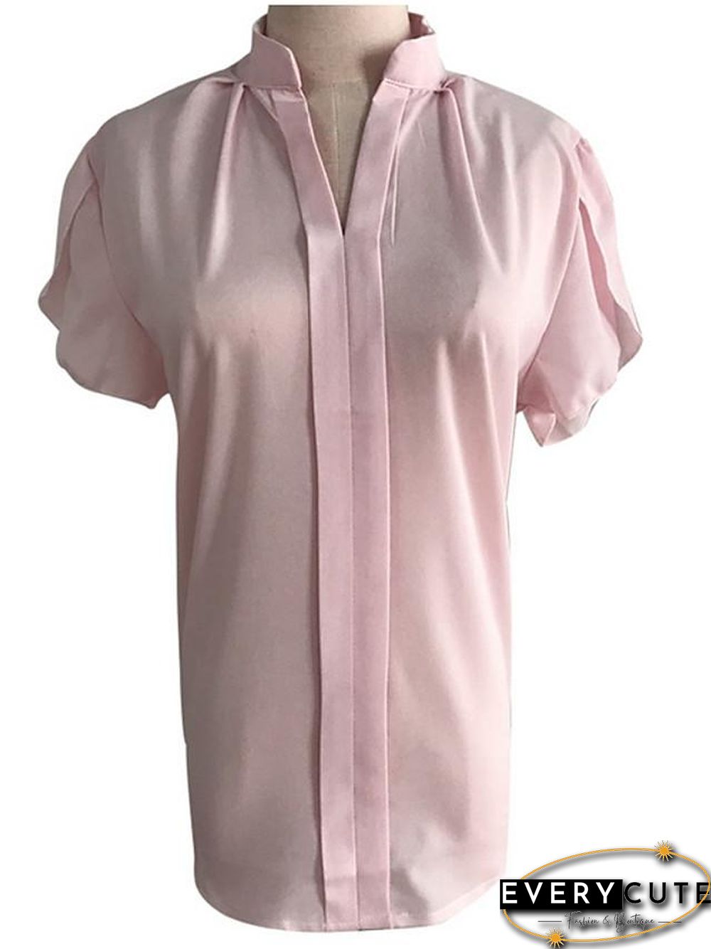 Women's Blouse Shirt Solid Colored V Neck Standing Collar Tops Basic Top White Blue Red-0204810