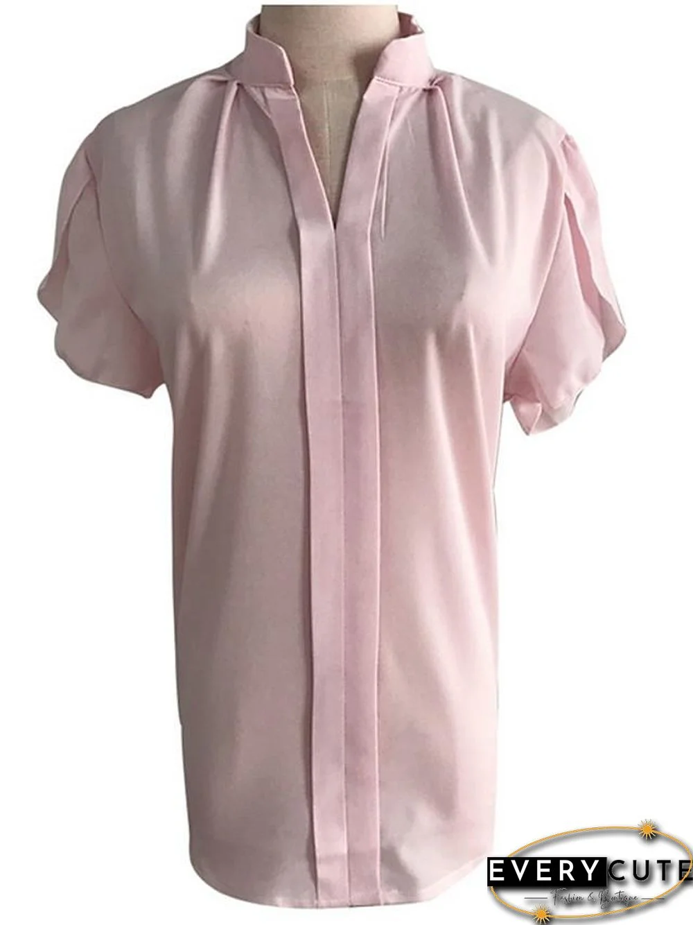 Women's Blouse Shirt Solid Colored V Neck Standing Collar Tops Basic Top White Blue Red-0204810