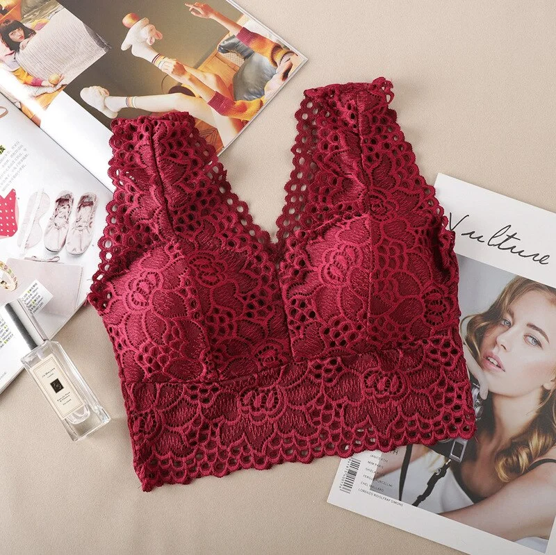 Women's Deep V Lingerie Sexy Lace Flower Bra Lingerie Lace Bra Cultural Bra Top