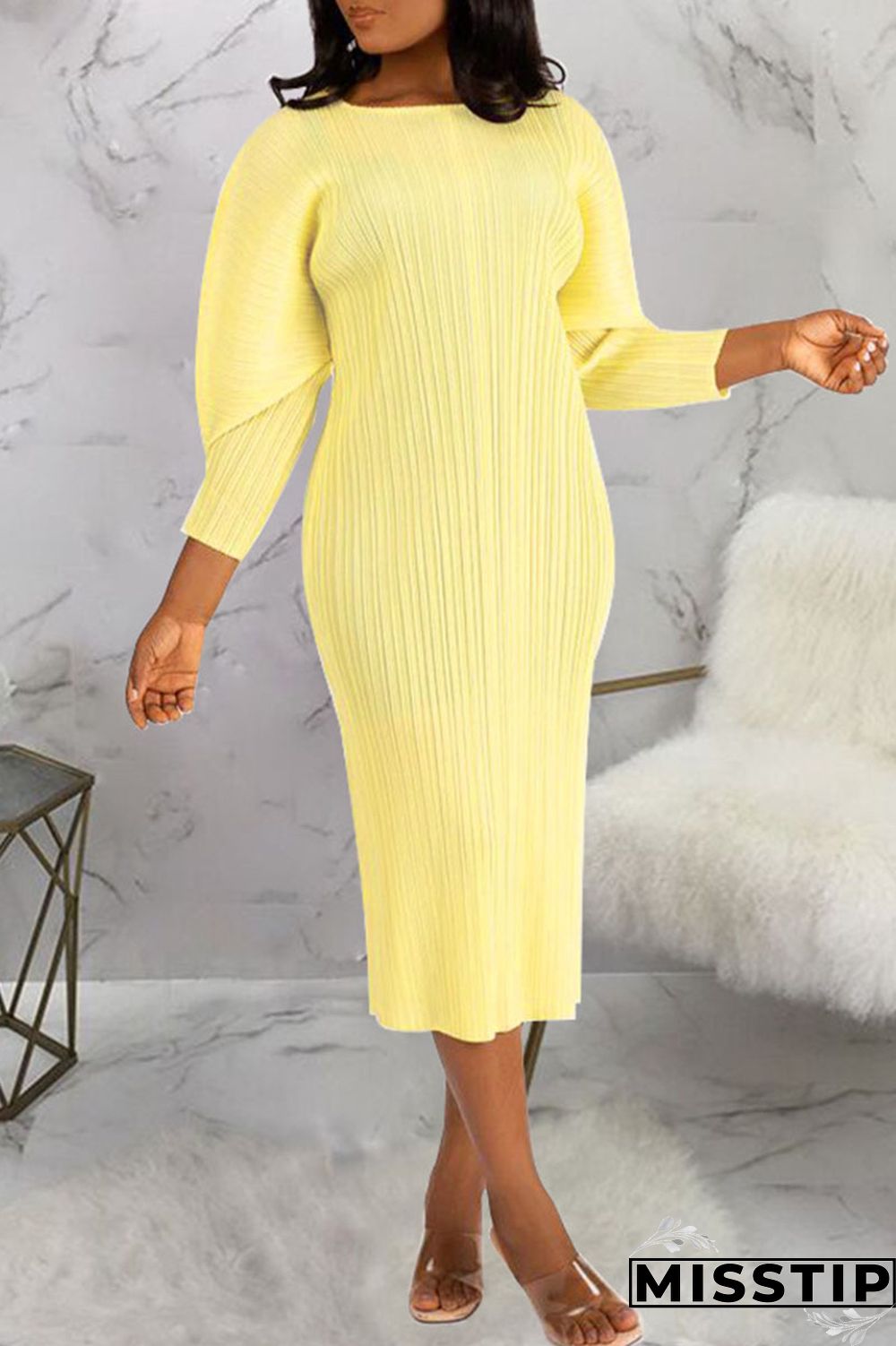 Black Casual Solid Patchwork Fold O Neck Straight Dresses