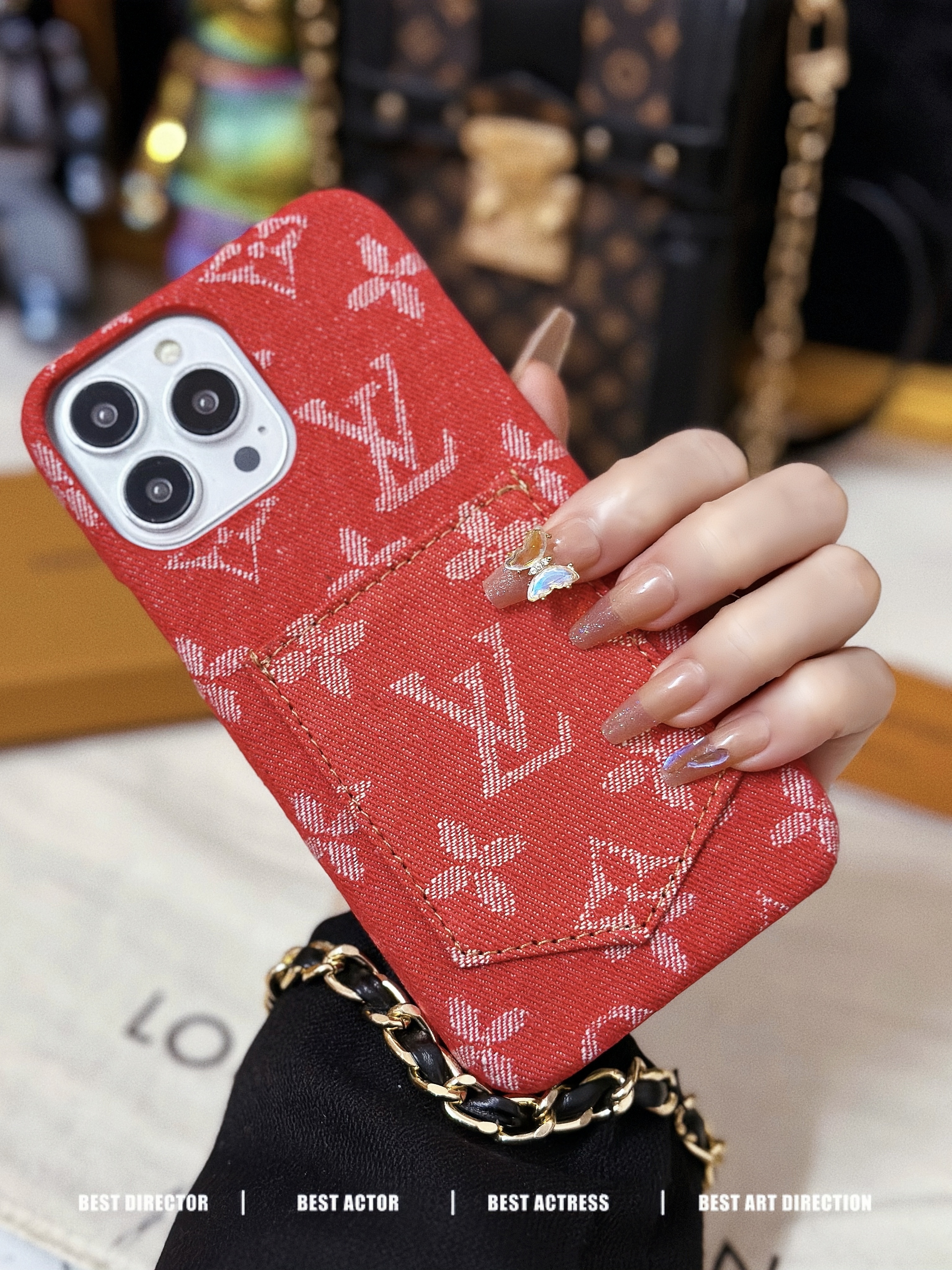 Denim Canvas LV Back Card Slot Apple iPhone Case