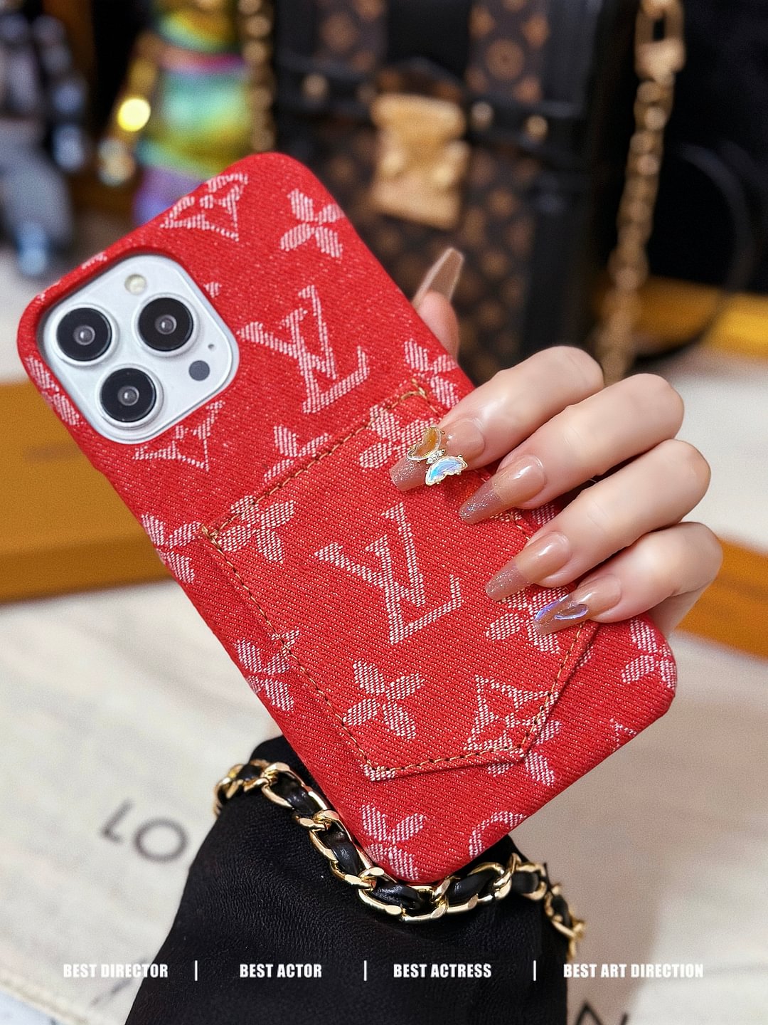 Denim Canvas LV Back Card Slot Apple iPhone Case
