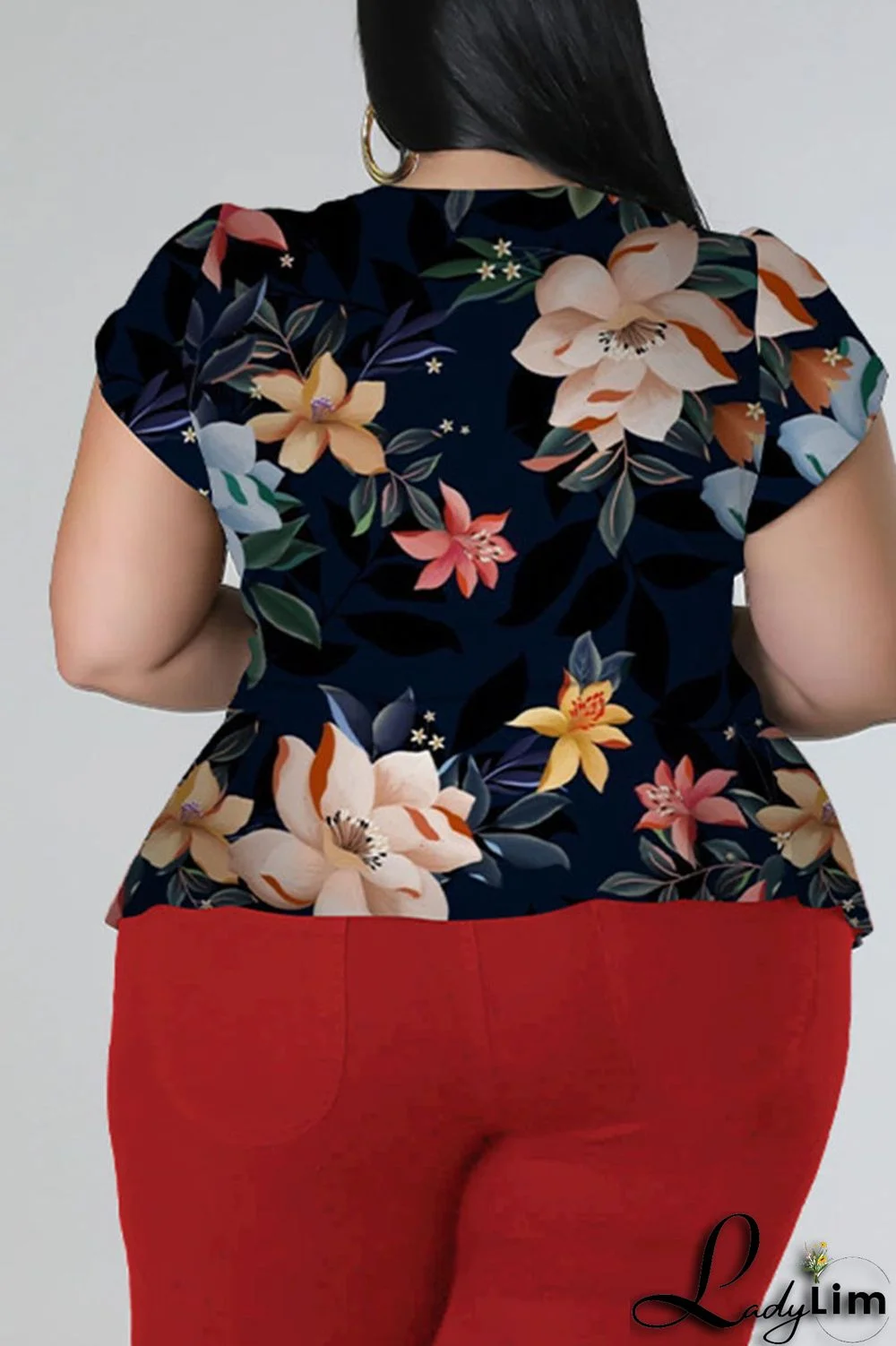 Red Casual Print Bandage Patchwork V Neck Plus Size Two Pieces