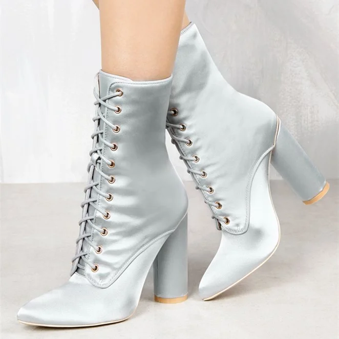 Luxury Glitter Pointed Toe Stiletto Heel Knee High Boots - Silver –  Luxedress