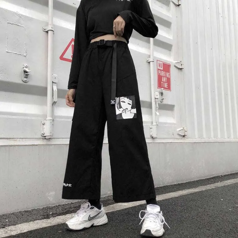NiceMix S-XXL casual summer ulzzang Korea Women's Clothing Harajuku loose letter print t-shirts+Anime print wide leg pants two