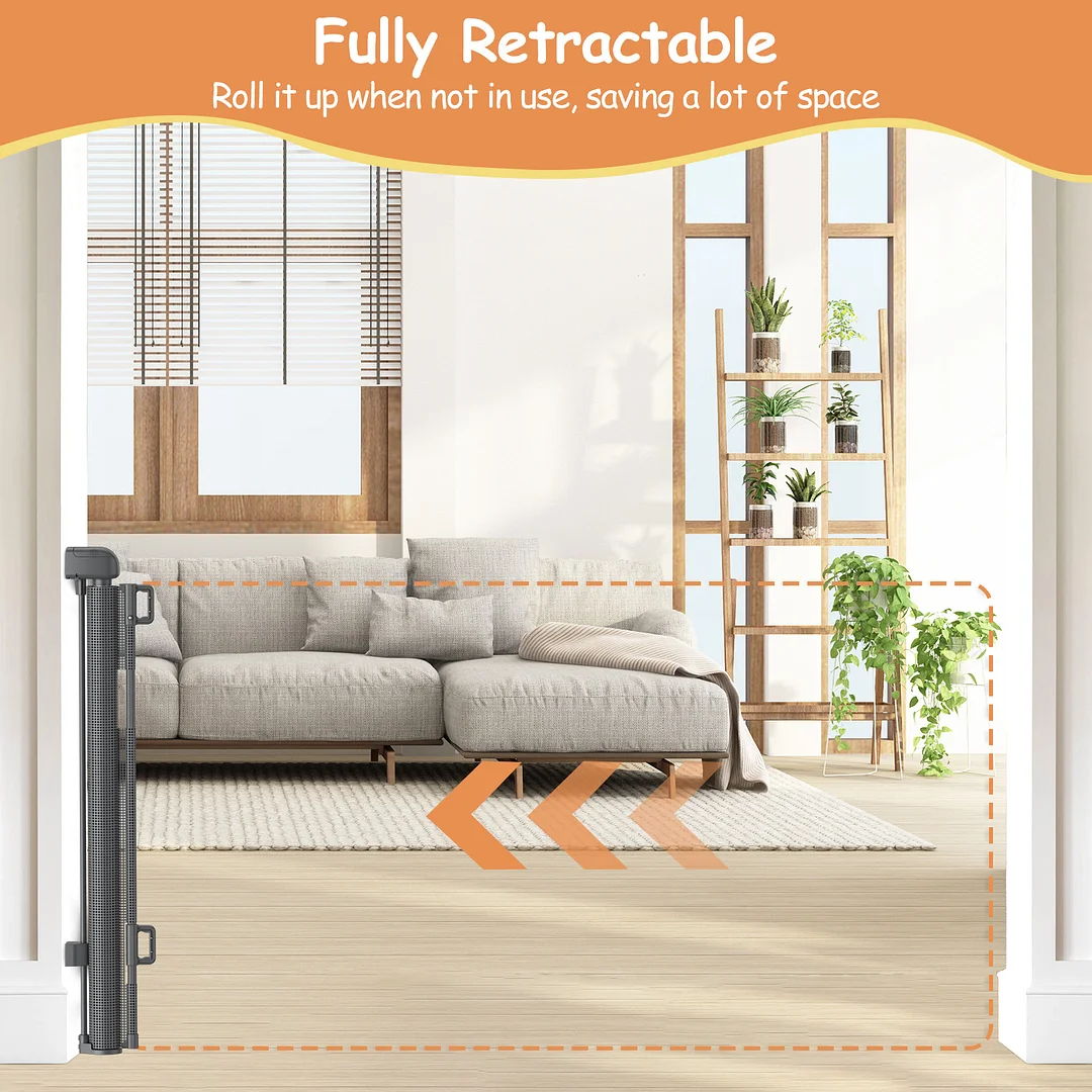 BEBANG Retractable Baby Gate Extra Wide, 71" Retractable Dog Gate for Stairs, Doorways, Hallways, Indoor and Outdoor, Gray