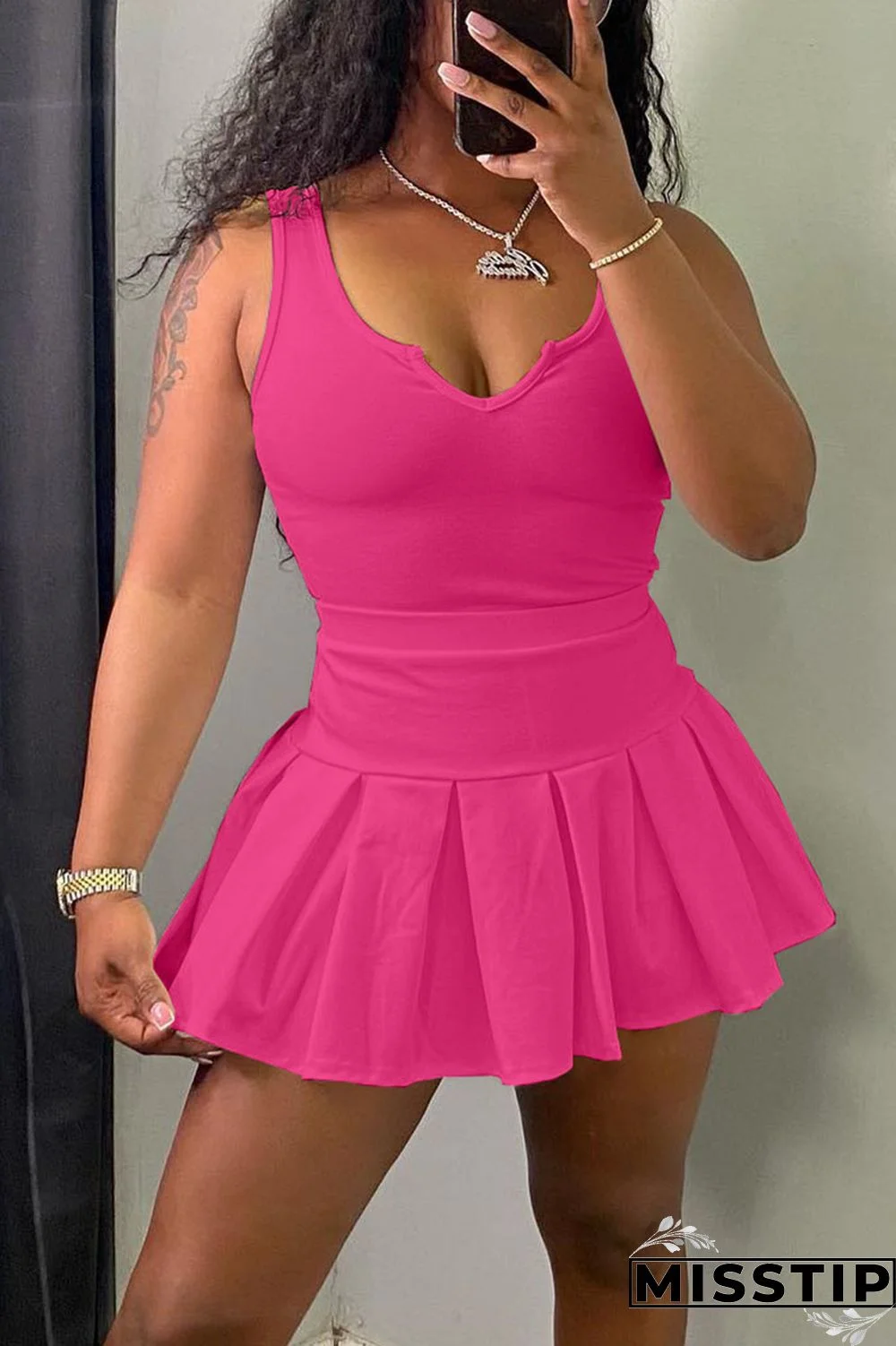 Black Casual Solid Patchwork U Neck Two Pieces